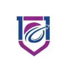 Stylized shield emblem featuring an upward arrow and abstract design in blue and purple.